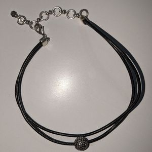 Sterling silver leather sparkly ball choker